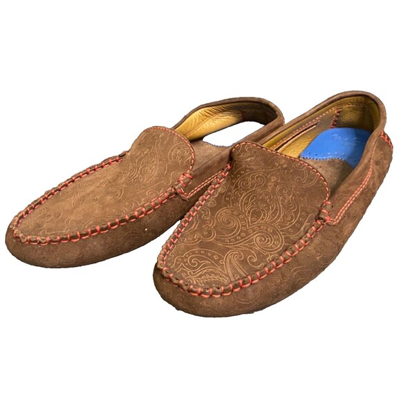 ROBERT GRAHAM Verrazano Sz 9 Brown SUEDE Paisley Driving Shoes Loafers Moccasins - Picture 1 of 8